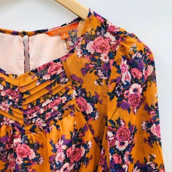 Modcloth Small 3/4 Sleeve Floral Peasant Top 714 - Picture 2 of 7